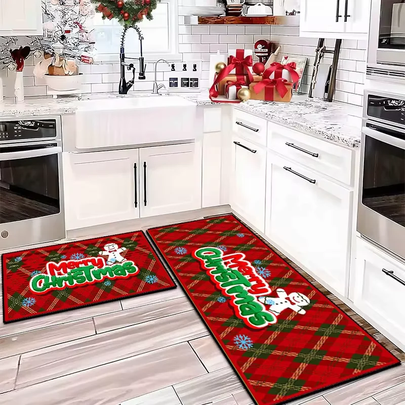 

VIKAMA Living Room Bedroom Decorative Carpet Balcony Corridor Non-Slip Floor Mat 2PCS Christmas Kitchen Carpet Entrance Doormat