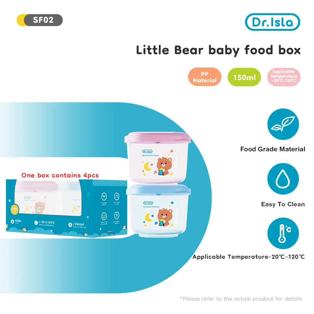 

MAMIJOY Bear Коробка для детского питания, 4 шт., емкость 150 мл, прозрачные весы, защита от падения и долговечность, можно подогревать и охлаждение, БЕСПЛАТНО BPA SF02