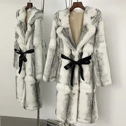Real Fox Fur Coat 2024 Autumn Winter Luxurious Fur Thickened Warm Hooded Real Rabbit Fur Coat Women Long Natural Fur Coat