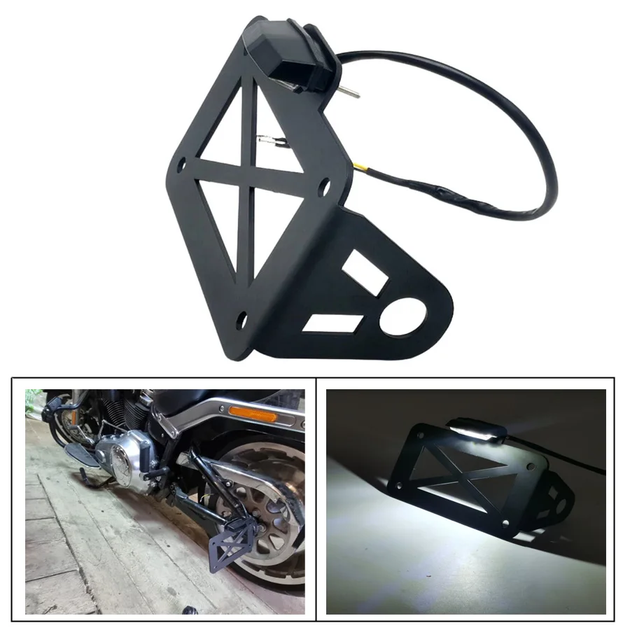 Universal Side Mount Motorcycle Registration License Plate Holder Bracket With LED Rear Light For Bobber Honda Cafe Racer Suzuki