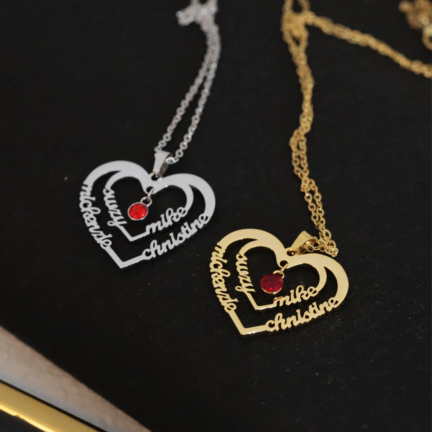 Highlook Custom Multiname Shengshi Double Heart Necklace Stainless Steel Pendant Czech Drill Ladies Jewelry Friendship Girl Gift