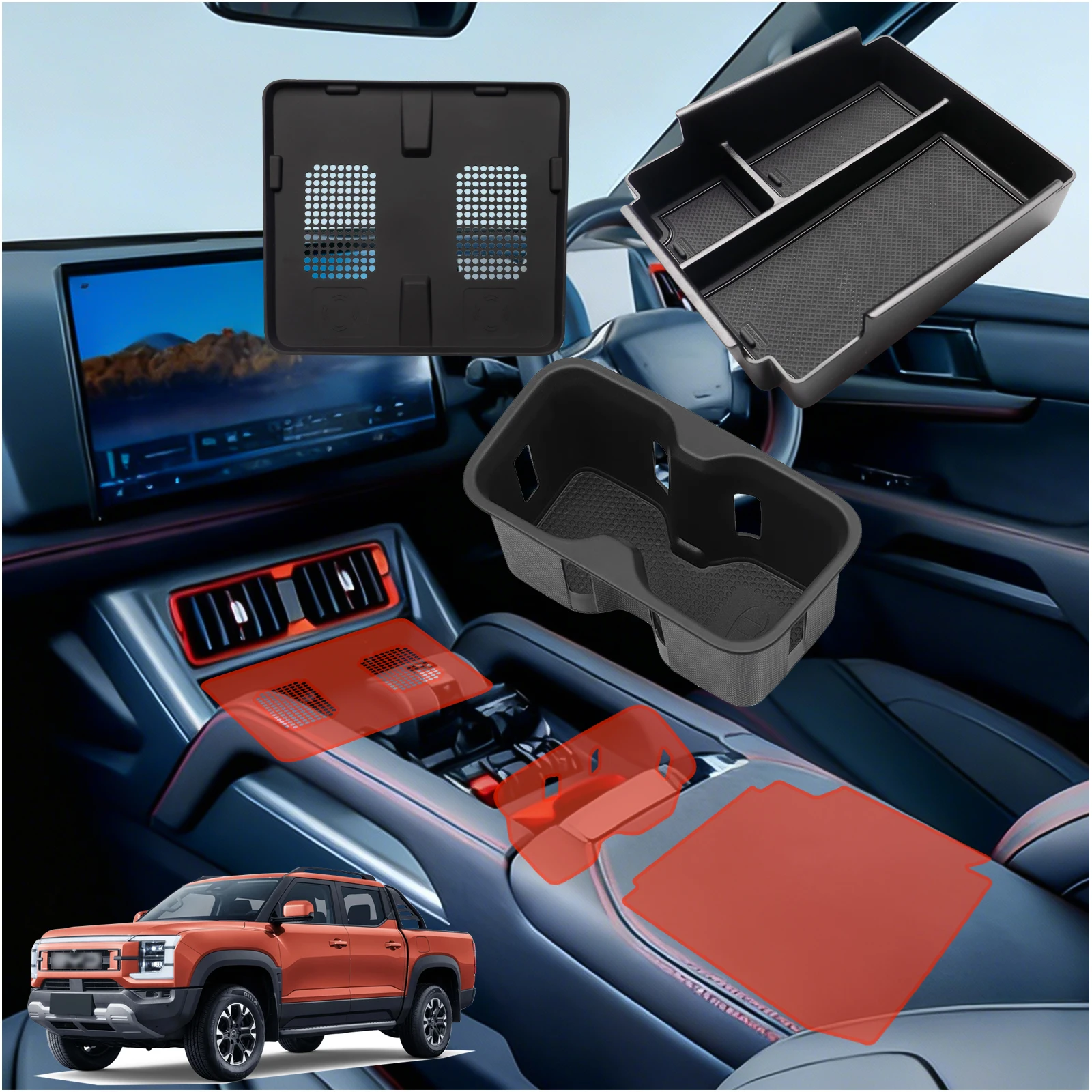 

For BYD Shark 6 2024 2025 Car TPE Center Console Armrest Storage Box Water Cup Storage Box Wireless Charger Pad Mat Interior
