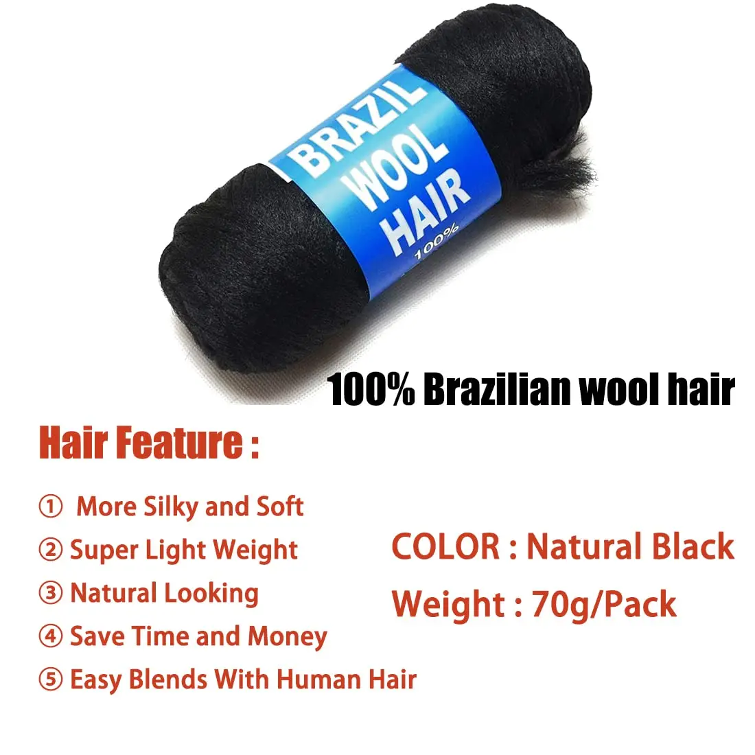 Extensiones de Cabello brasileño de lana sintética ecológica para trenzado, Ideal para giros senegaleses y estilos de cerdas de imitación, 50m