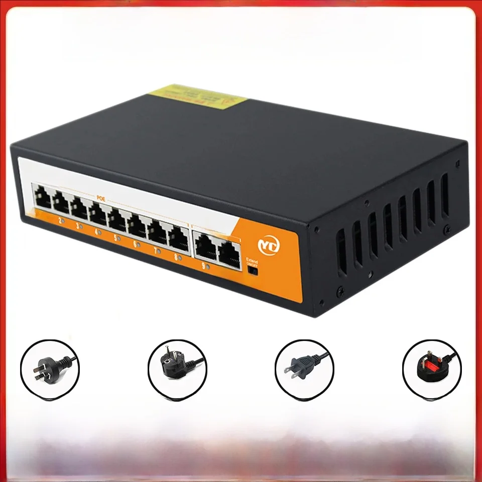 Nieuwe 10-poorts POE RJ45 Ethernet-switch met voor 802.3af/at Smart Managed Uplink Unmanaged Plug and Play, voor IP-camera/NVR - afbeelding 2
