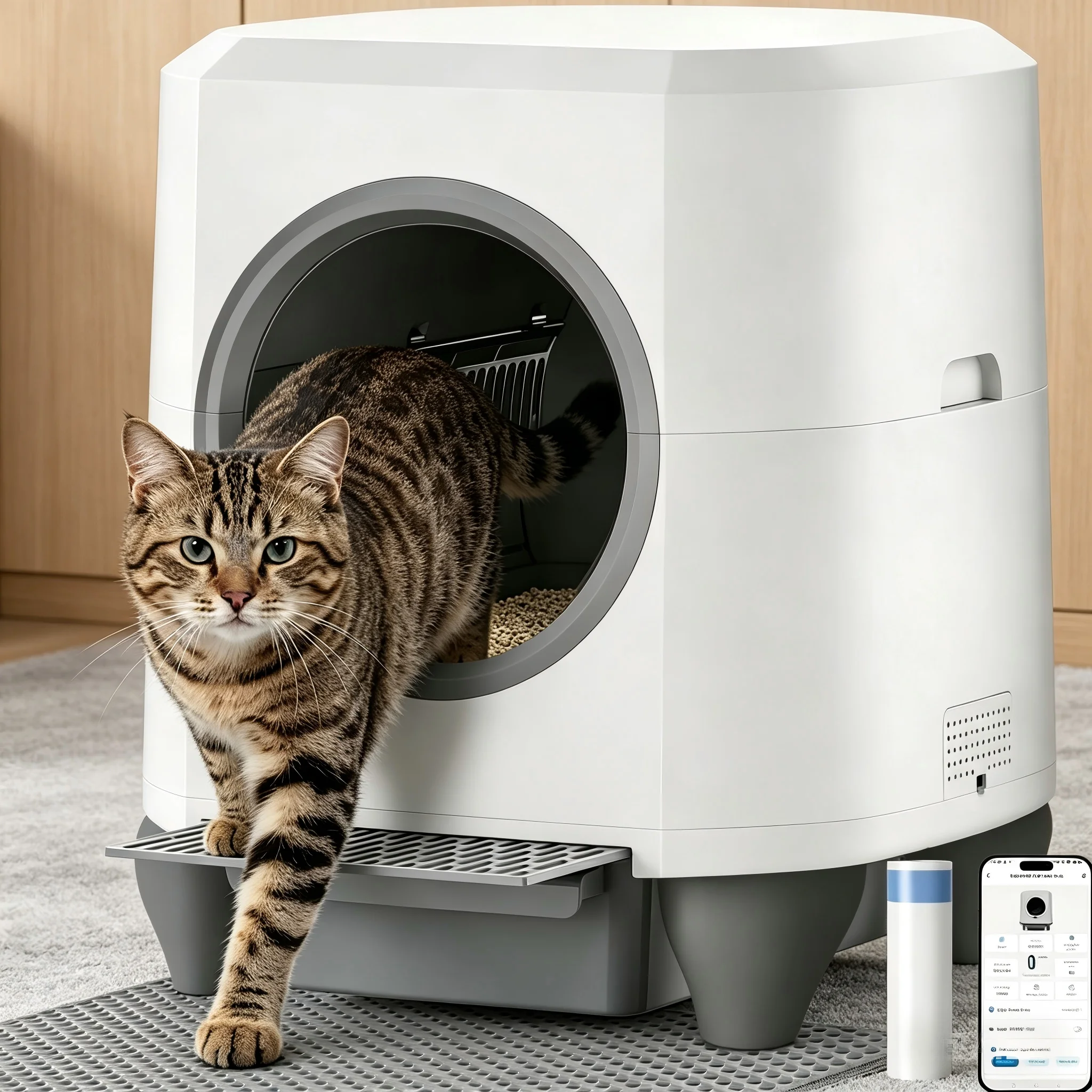 Litière pour chat autonettoyante automatique, anti-fuite, anti-pincement et désodorisante, contrôle par application, bac à litière grande capacité 80L pour plusieurs chats