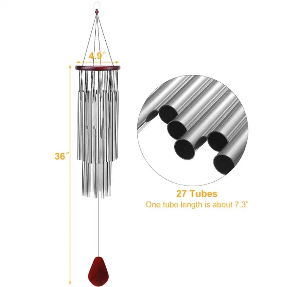 27 трубок, 36 дюймов, ветряные колокольчики, для помещений и улицы, гладкие мелодические оттенки, ветер орнамент-колокольчик