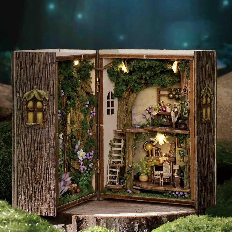 Drewniany miniaturowy domek dla lalek 3D Puzzle Montaż Model budynku Zestaw Mały pokój Zabawki Dom z meblami Oświetlenie Drewniane rzemiosło Prezent — zdjęcie 2