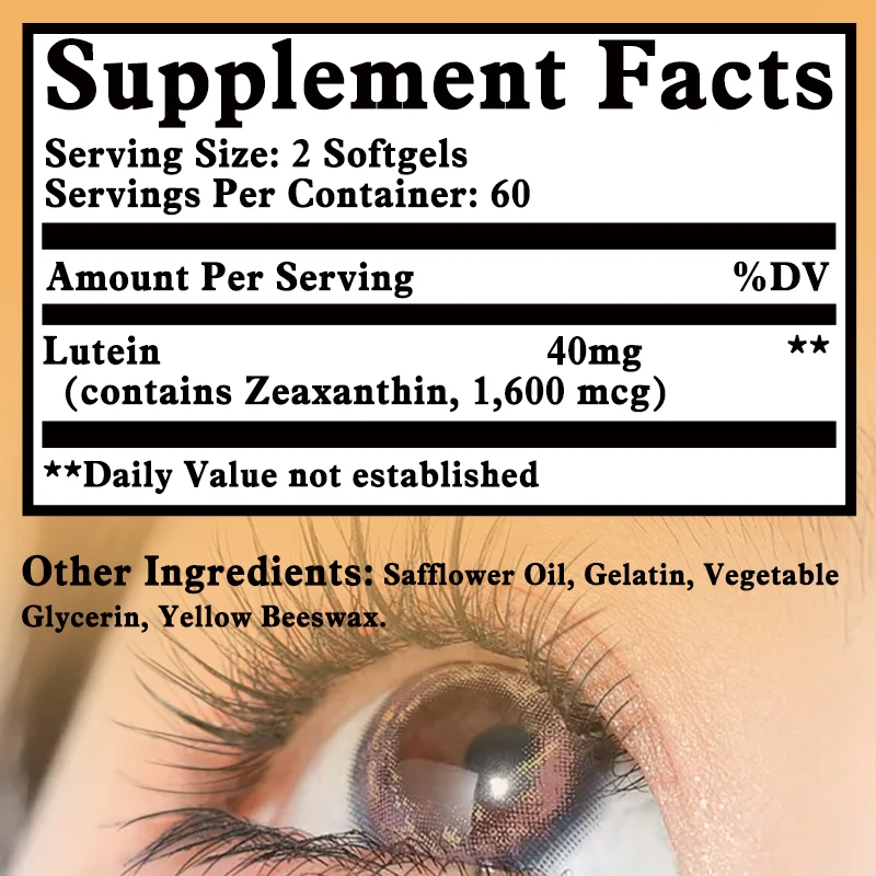 Lutein 40mg - with Zeaxanthin - Protect Eyesight, Relieve Eye Fatigue, Dry Eyes, and Maintain Healthy Vision - 120 Capsules