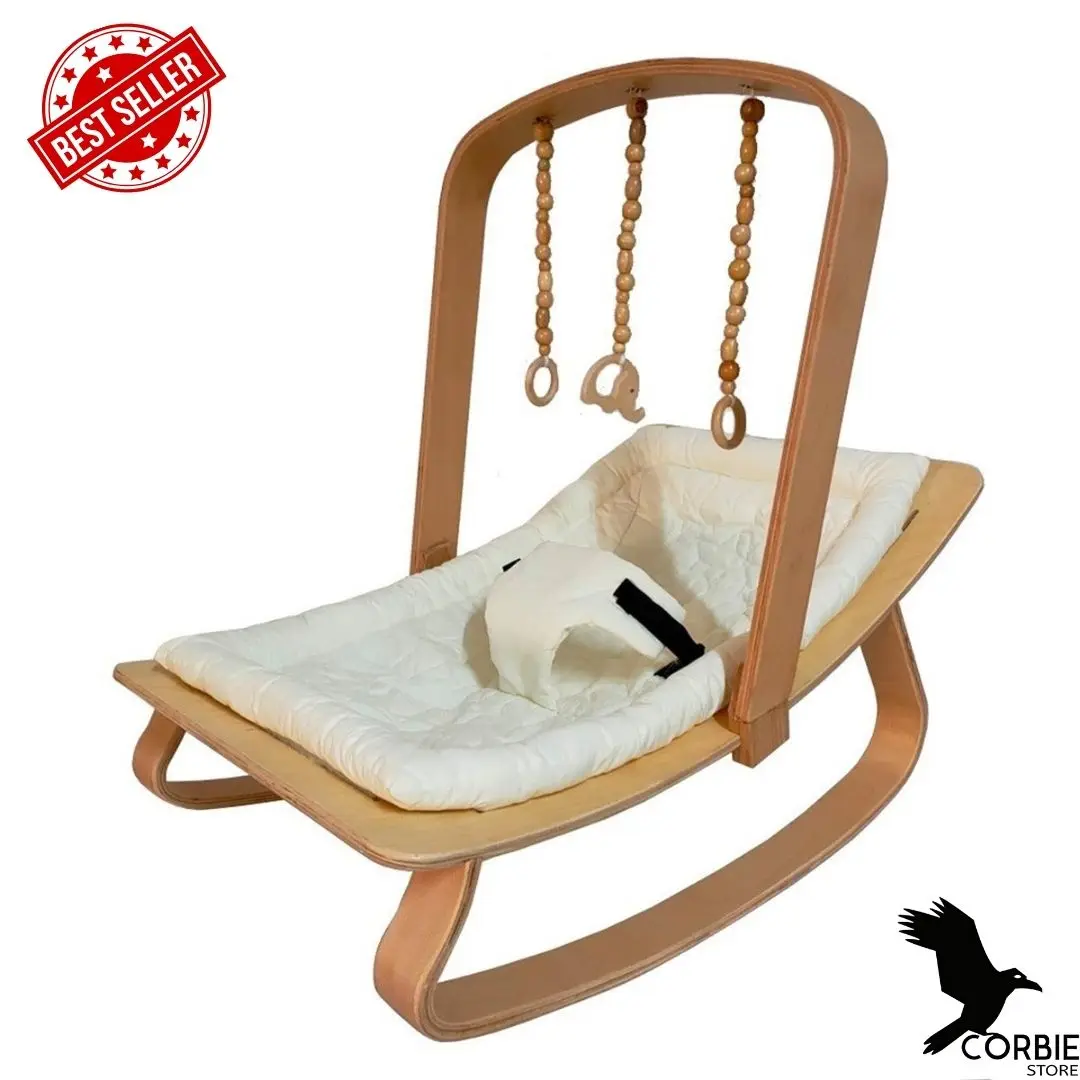 Natural Wooden Rocking Beige Baby Bed Toy Nursery Newborn Baby 0-36 Months Swing Soothing Cradle Gift