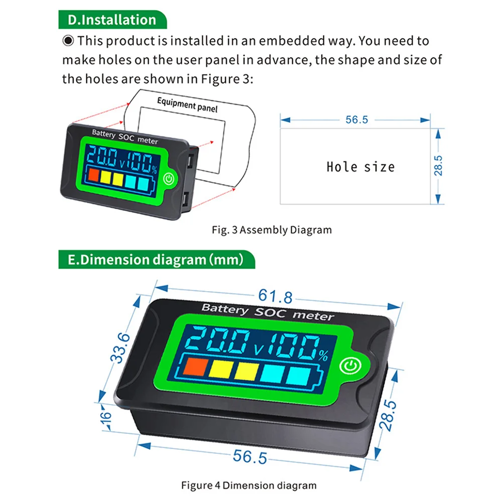 PZEM-009 Waterproof Battery Capacity Indicator DC Voltmeter 8-100V Lead Acid Lithium Iron Battery Tester 12V 24V 48V 72V for Car