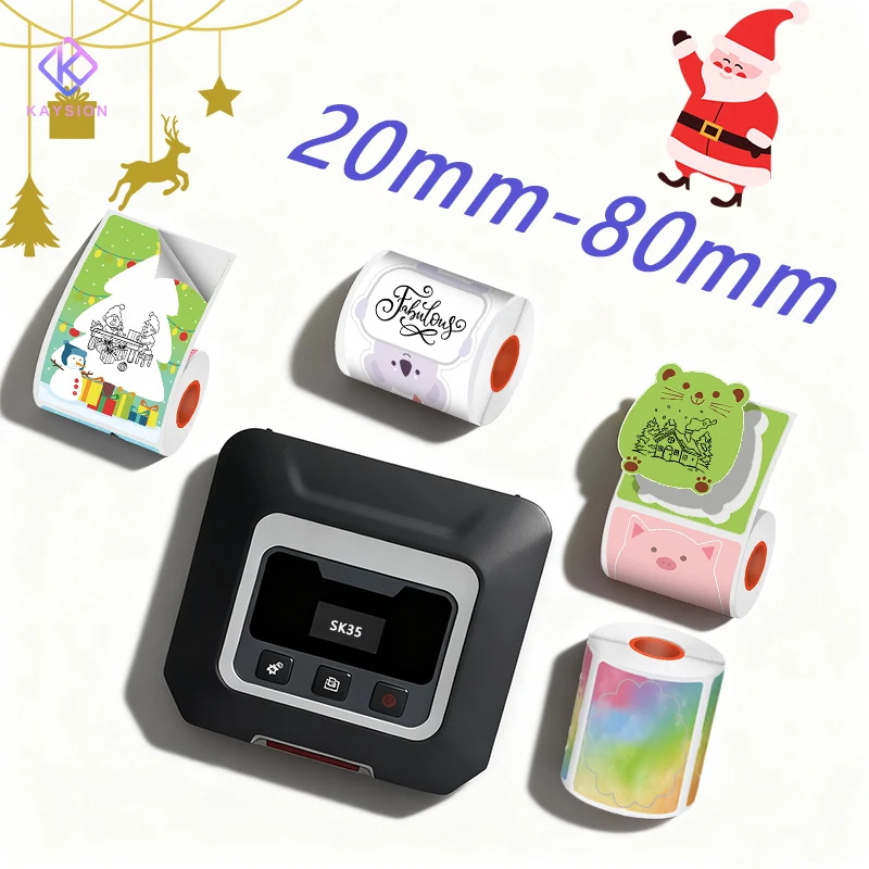

KAYSION 20-80mm Portable Thermal Printer with 4 Rolls Label BT Barcode Hand Price Label Sticker Maker Android/iOS Christmas Gift