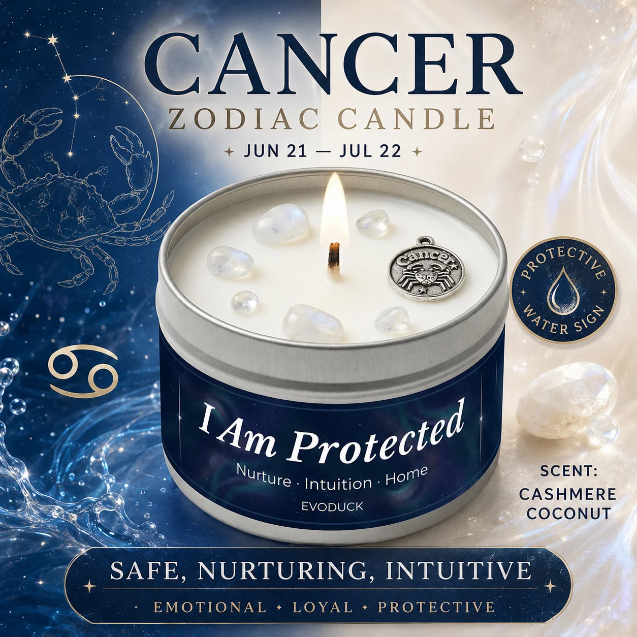 Krebs-Sternzeichen Duftkerze, Kaschmir-Kokosnuss, Astrologie-Aromatherapie-Kerze in Dose, Raumduft-Dekoration Geburtstagsgeschenk, 3oz