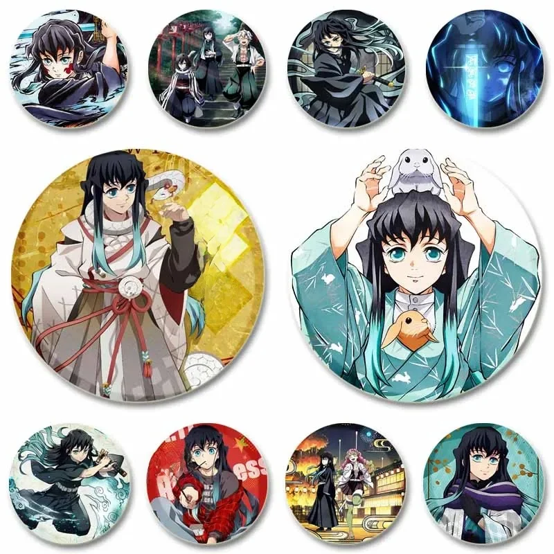 Broches à boutons pour figurine de dessin animé démon Muichiro Tokito, Badge de Cosplay SPTE en fer blanc, broche à pression pour sac à dos, accessoires cadeaux