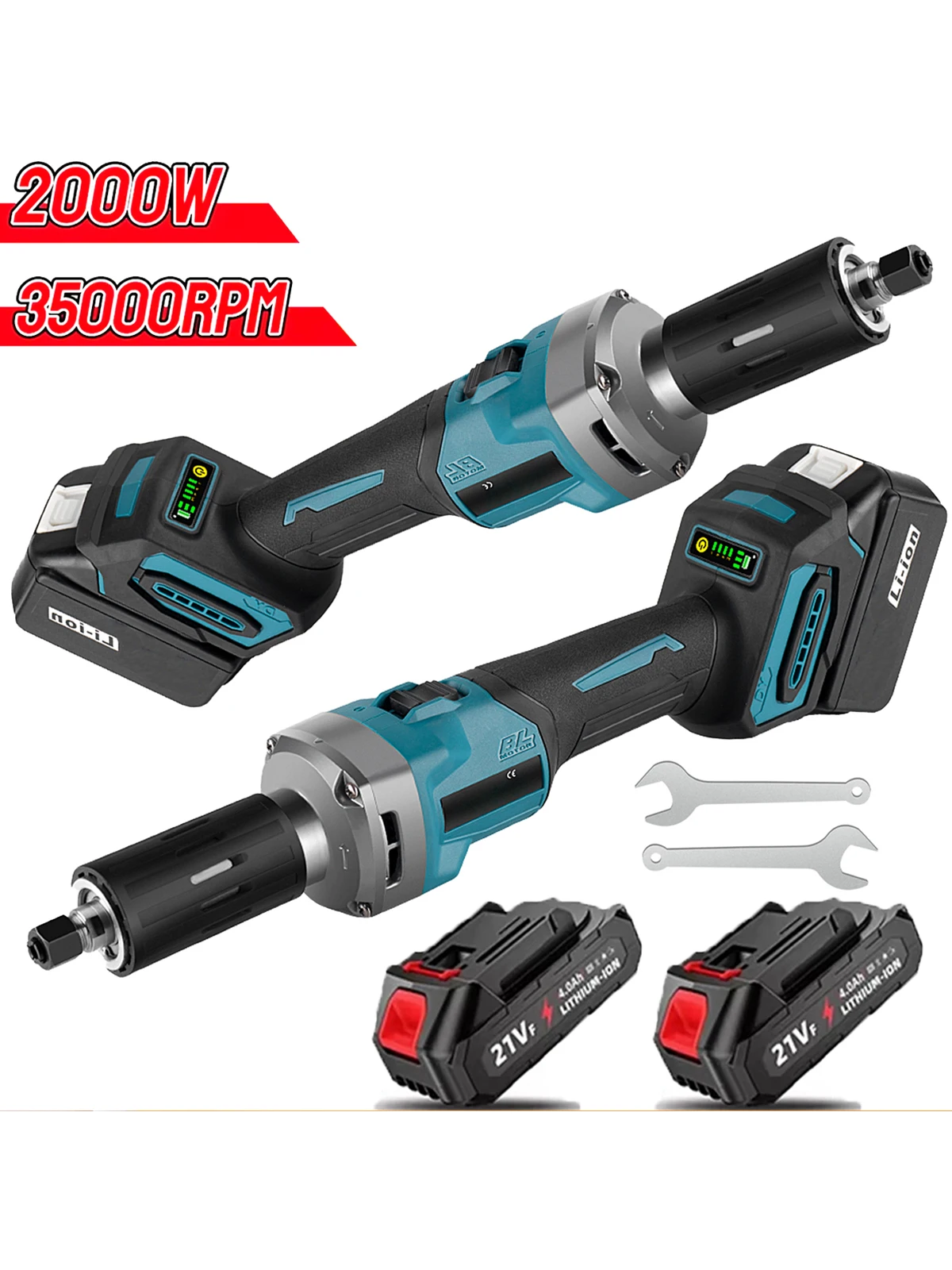 2000W borstelloze elektrische stiftslijper 4 snelheden 35000 RPM draadloze hoek variabele snelheid roterend gereedschap voor Makita 18 V batterij - afbeelding 2