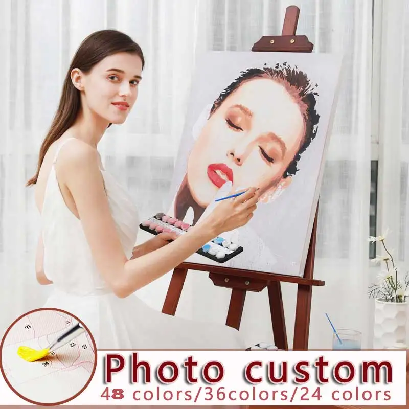 Paint By Numbers24/36/48 Colors Photo Custom DIY Oil Painting By Number Picture Canvas Portrait Family gift