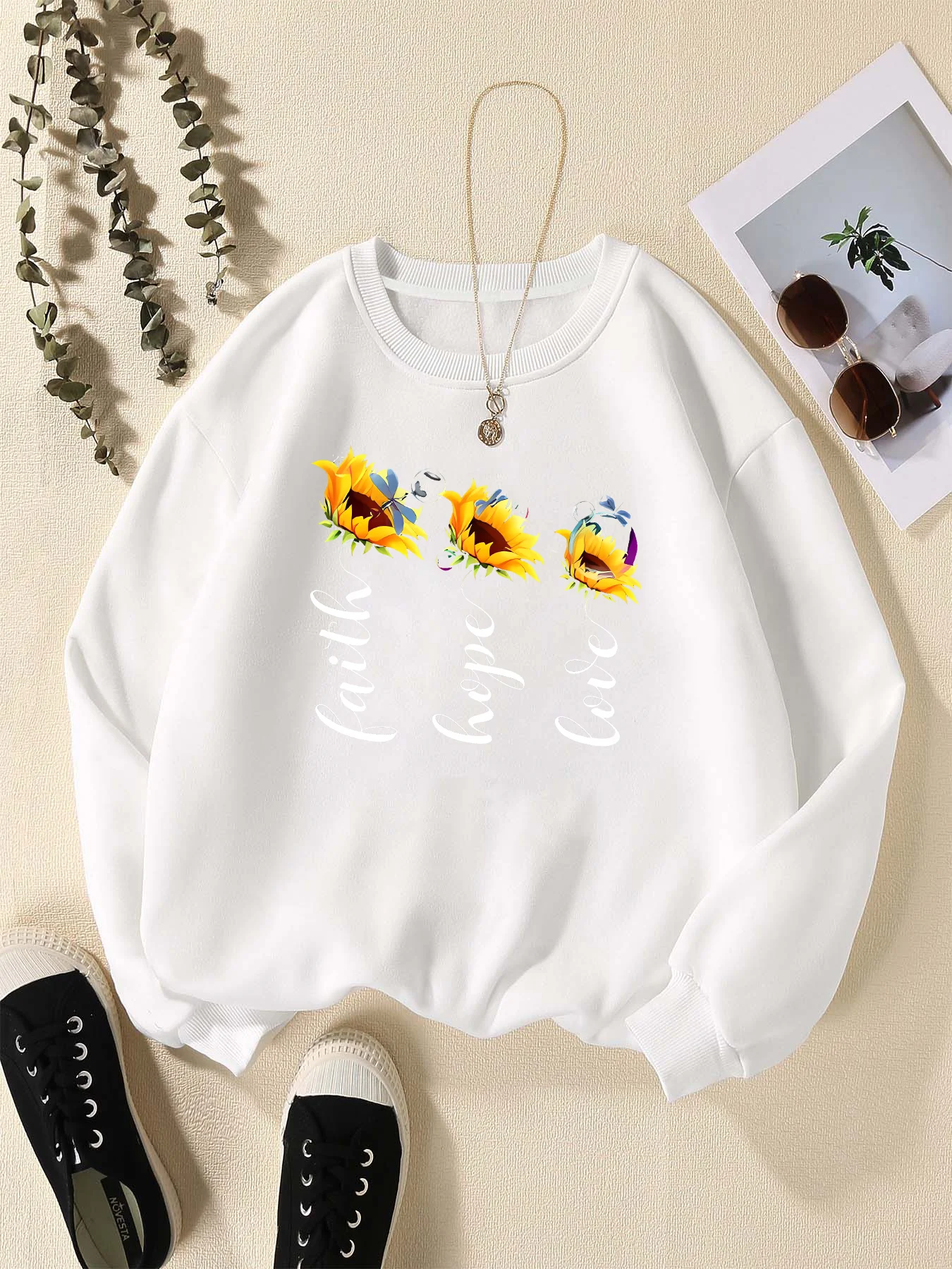 2024  Sunflower Letter Peace Faith Love  Sunflower Letter Print Fashion Funny Sports Hoodies