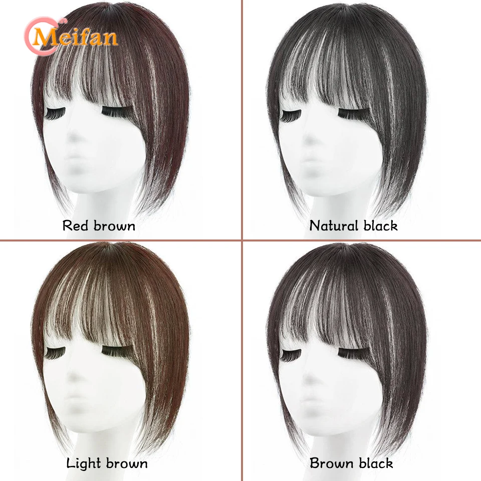 MEIFAN Synthetic Long Straight Topper Hairpiece with Bangs Clip-In Bangs Extension Natural Invisible Clourse Hairpiece for Women