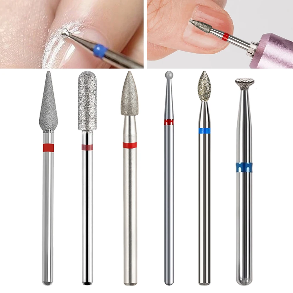 6 pcs Diamond Nail Drill Bits, Spherical and Cylindrical Gel Nail Polish Removers and Polishing Tools