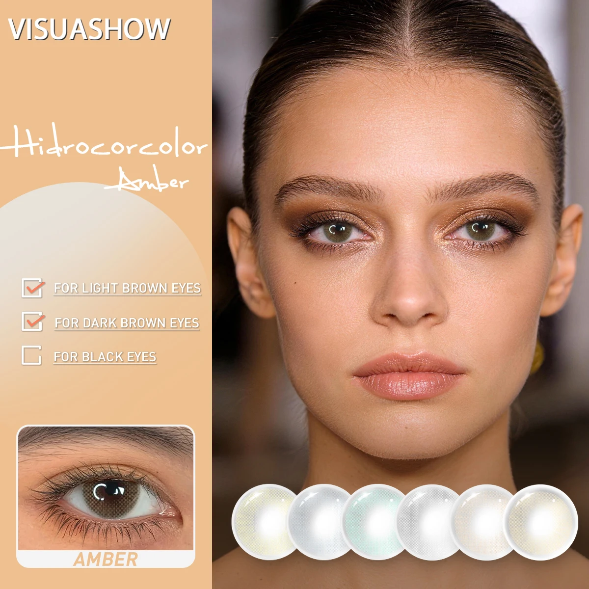 Visuashow Hidrocorcolor Bernstein-Braune Farblinsen für Augen, mit Natürlicher Kleiner Pupille, Jährlich mit Stärke. Weich und bequem, perfekt für den täglichen Gebrauch und das elegante Schönheits-Make-up – Detail 1