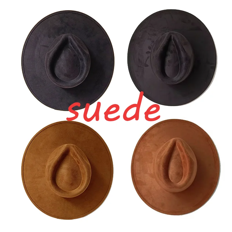 

Vegan suede hat classic fedora men and women autumn and winter felt jazz hat peach heart top 9.5cm brim chapeau femme