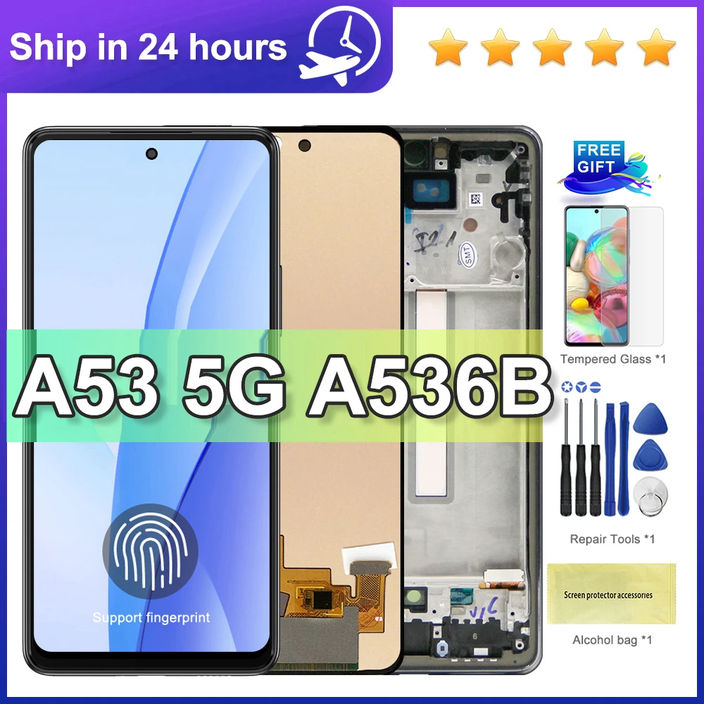 For AMOLED For Samsung A53 5G LCD Display With Frame Touch Screen Digitizer Assembly For samsung A536 A536B Screen