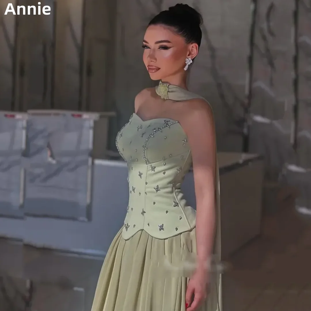 

Annie Светло-зеленые платья для выпускного вечера Ручной работы с блестками из бисера Вечерние платья трапециевидной формы до щиколотки Женские вечерние платья فساتين سهرة