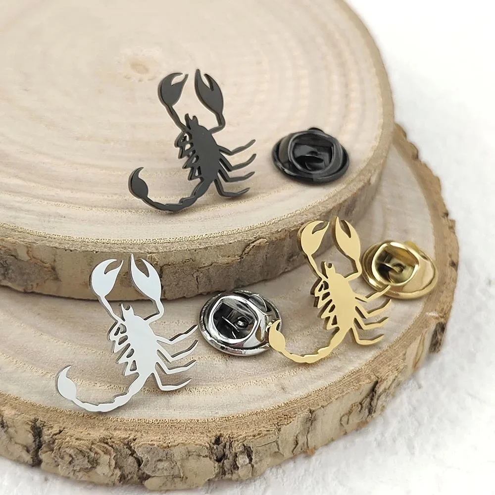 Nouveau insigne punk scorpion creux en acier inoxydable plaqué or, épingle à revers de costume imperméable noir, ensemble de broches pour hommes