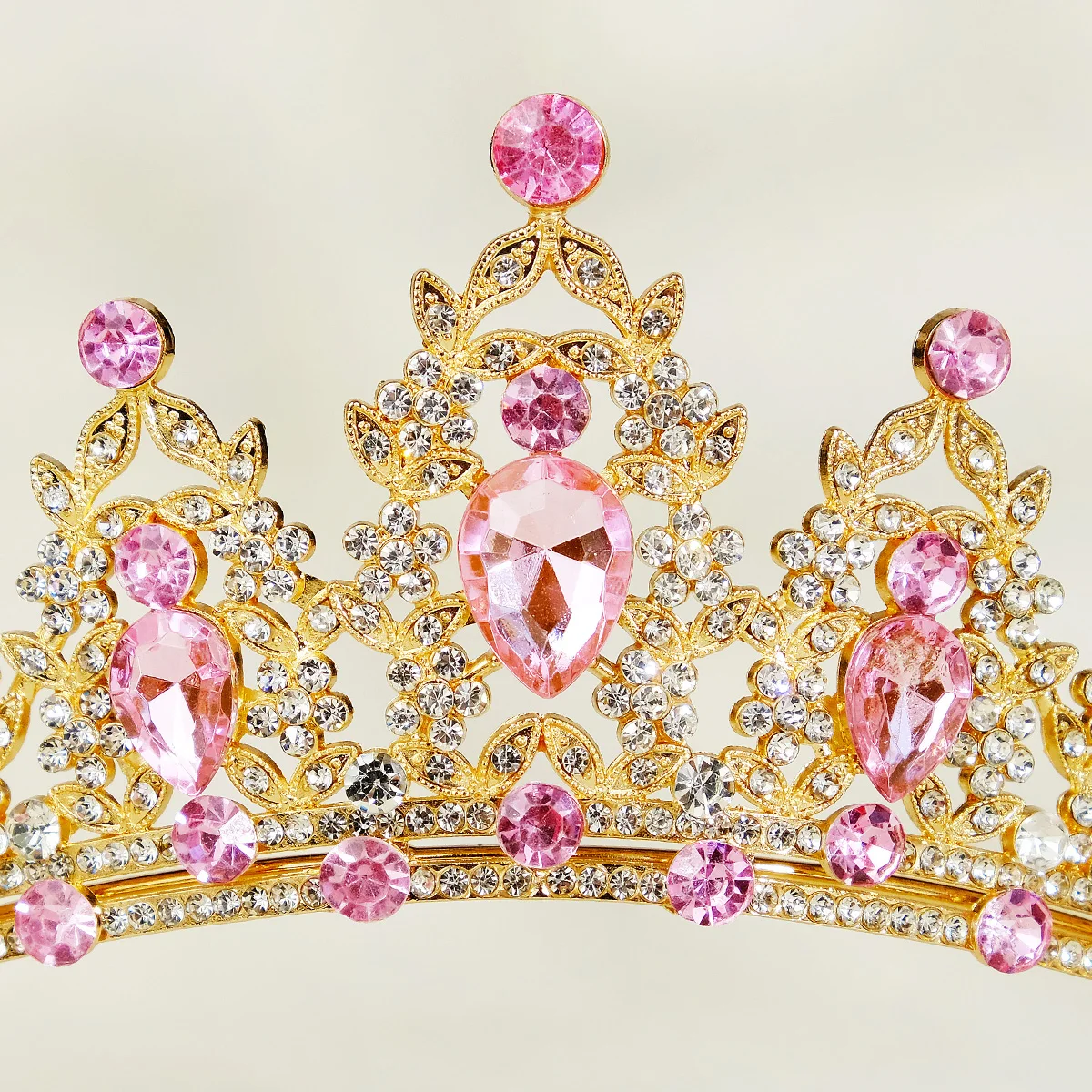 Gold Tiara with Pink Crystals - Women\'s Accessory Yolmina Pink Baroque Queen Crown Tiara - Crystal Wedding  main image 3