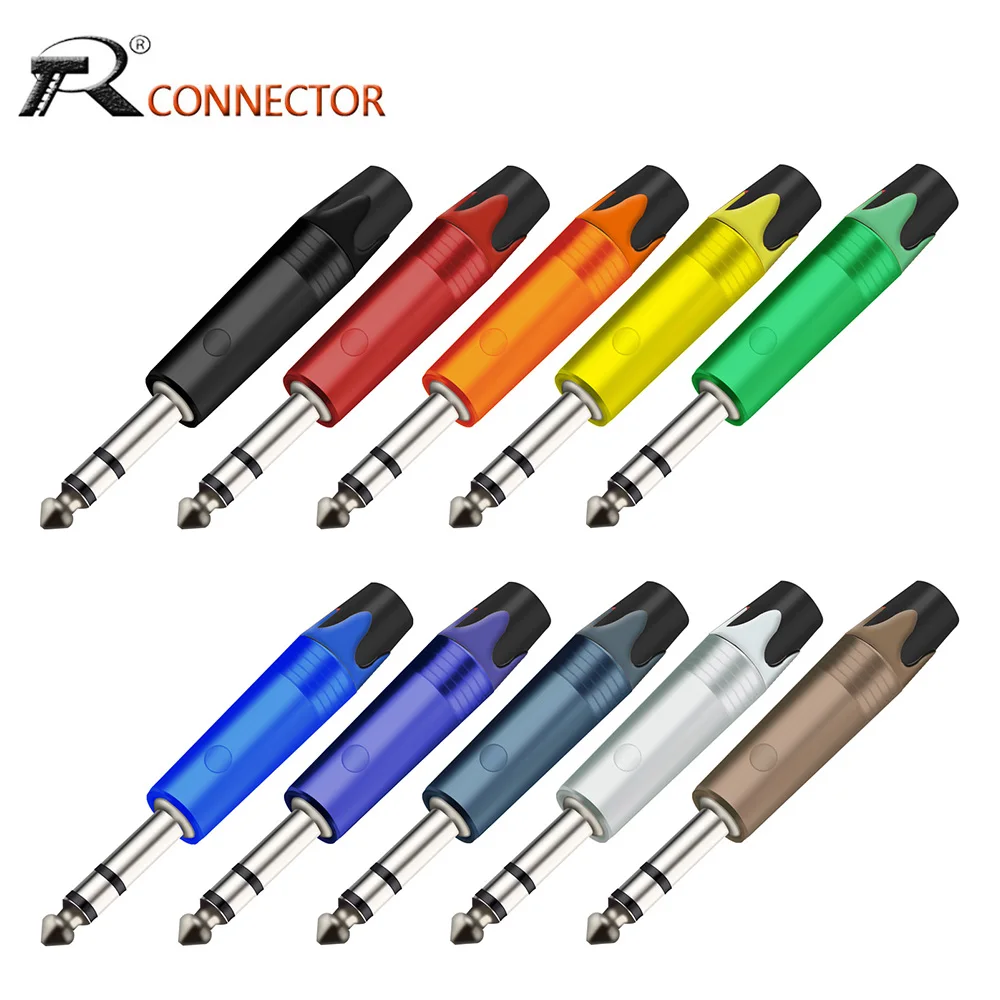 10pcs 6.35mm Stereo Male Plug Connector Soldering Plug for MIC Audio Cable DIY Electric Guitar Sound Card Microphone 10 Colors