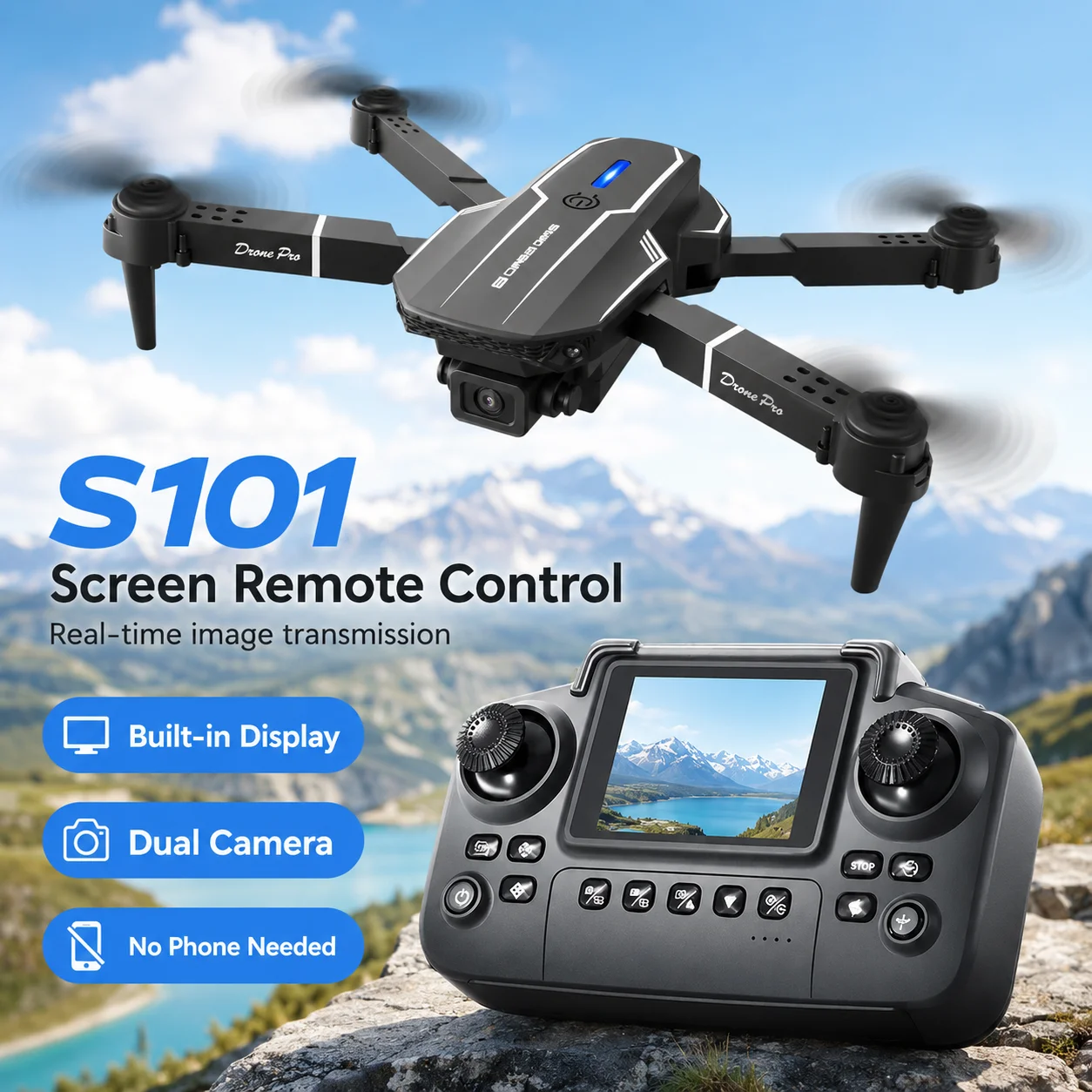 ZNLYRION RC Drone with HD Dual Camera 2.4Ghz  Altitude Hold Path Planning Flight 3-Speed Adjustable Foldable Drone Toy