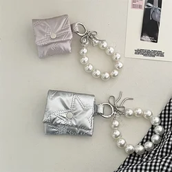 Silver Star Puffer Earphone Bag For Apple Airpods Pro 2 3 4 Cover with Chain Cute Headphone Charging Cases For Airpod 4 3 Case