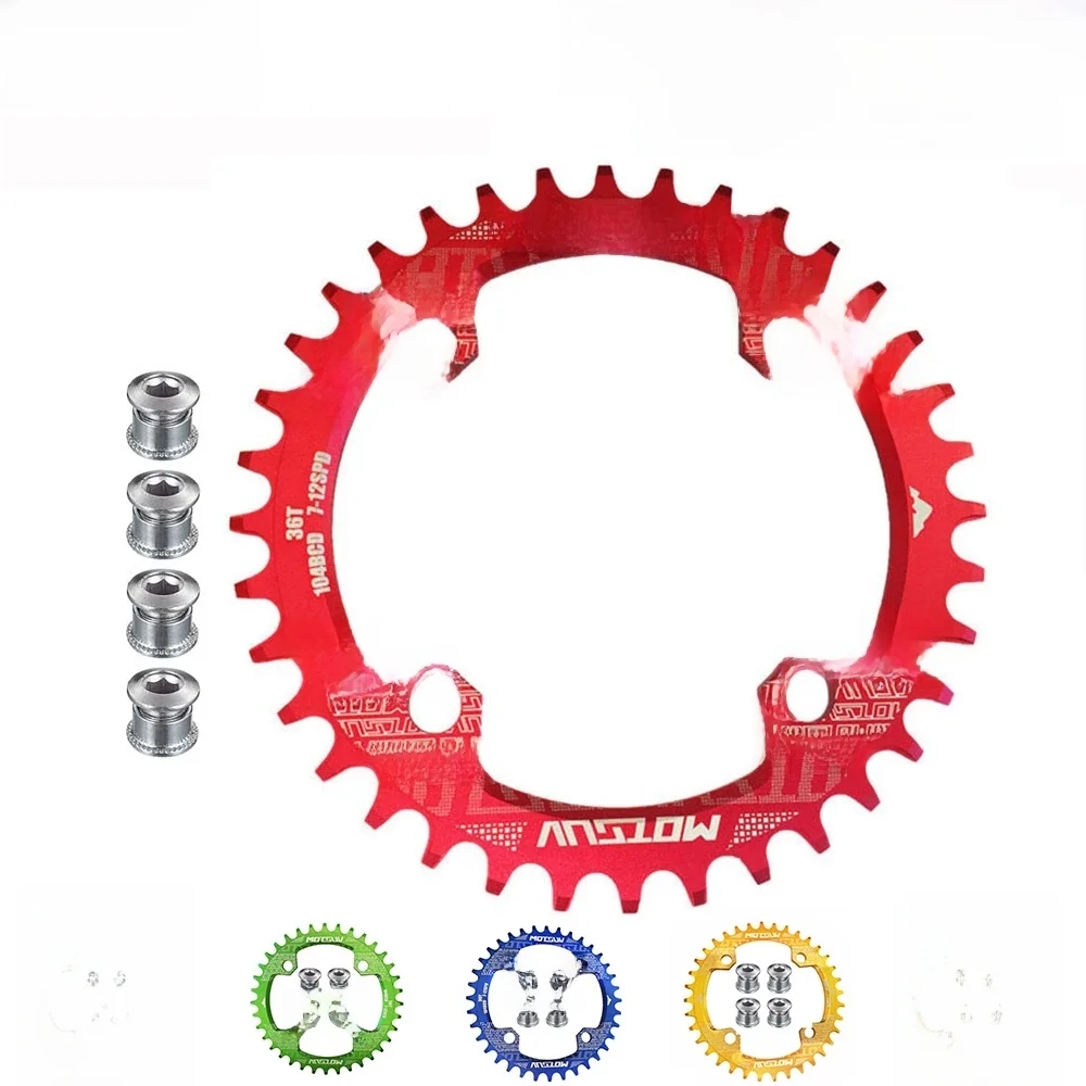 AliExpress VXM MOTSUV 104BCD Narrow Wide 38T 36T 34T 32T Bicycle Chainring,BCD 104 with 4 Bike Steel Screws, Single 12 11 10 9 8 Speed,Plato MT