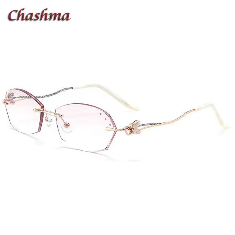 

Chashma Elegant Women Luxury Prescription Glasses Frame Rimless Diamond Trim Rhinestones Optical Eyewear Female Spectacles