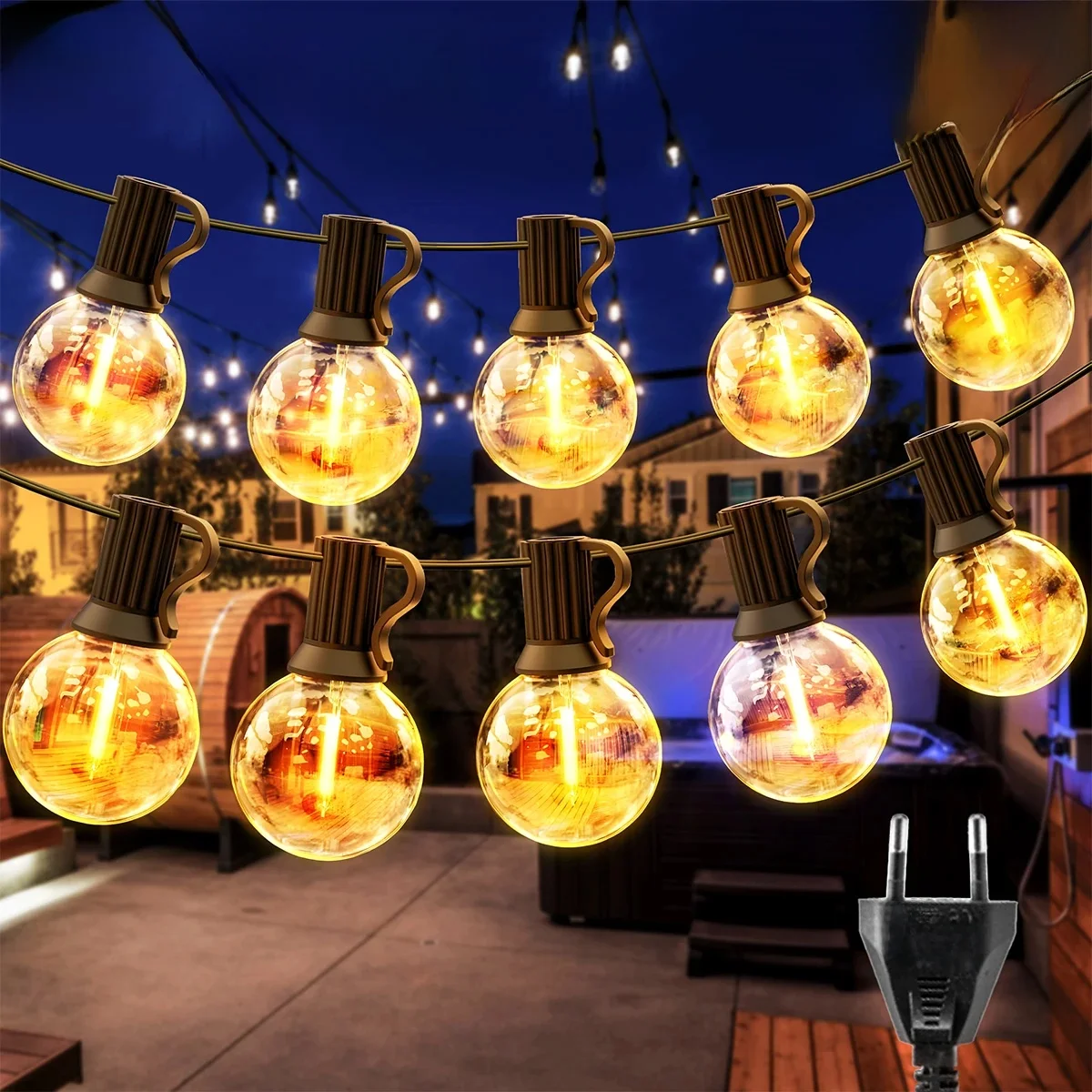 G40 LED Globe Lichtslingers Buiten EU-stekker, IP65 Plastic lampen, Balkon Garland Fairy Lampen voor Bruiloft Kerstfeest Decor - afbeelding 2