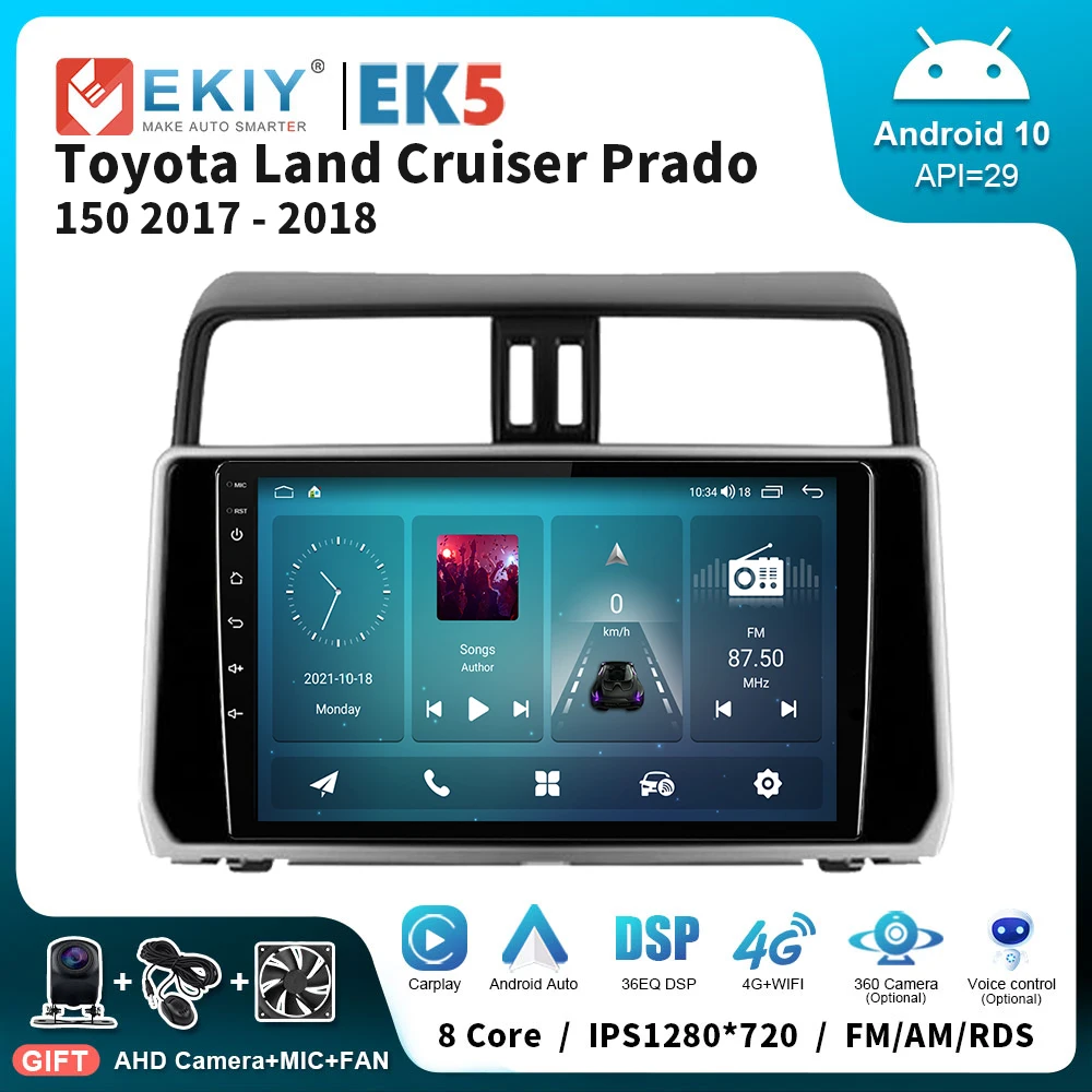 

EKIY EK5 Car Stereo For Toyota Land Cruiser Prado 150 2017 - 2018 Multimedia Music Video Player Bluetooth Carplay Autoradio GPS