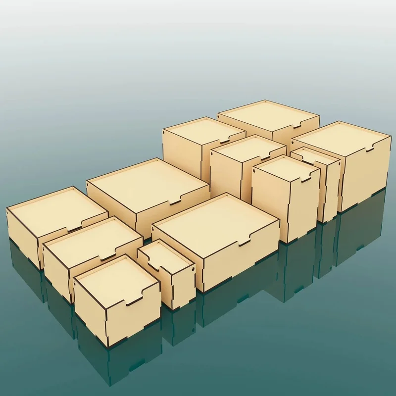 กล่องไม้ฝาพับ 12 ขนาด Laser Cut SVG Bundle |   ไฟล์เวกเตอร์สําหรับการตัด CNC และเลเซอร์ (SVG, DXF, CDR, PDF)
