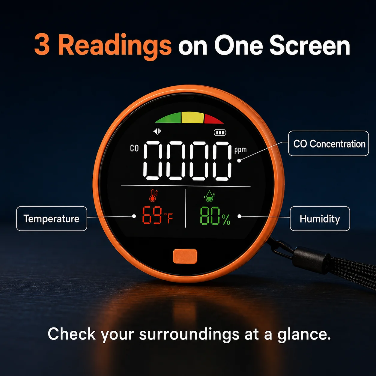 FABISENSE Portable Carbon Monoxide Detector, Rechargeable CO Monitor with Temperature & Humidity for Camping RV Travel
