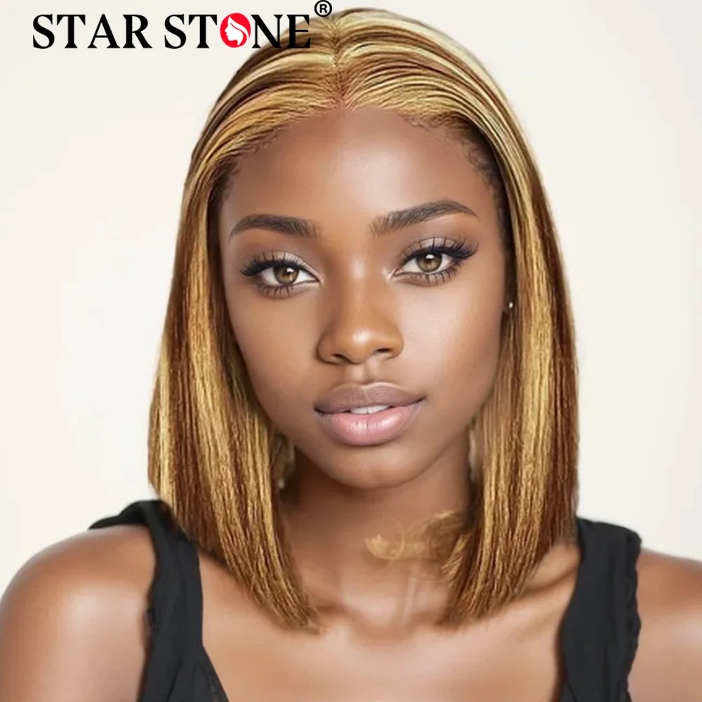 

Straight Highlight Pre Plucked Brazilian Hair 13x4 Lace Frontal Honey Blonde Ombre Short Bob Wigs 100% Human Hair Wigs For Women