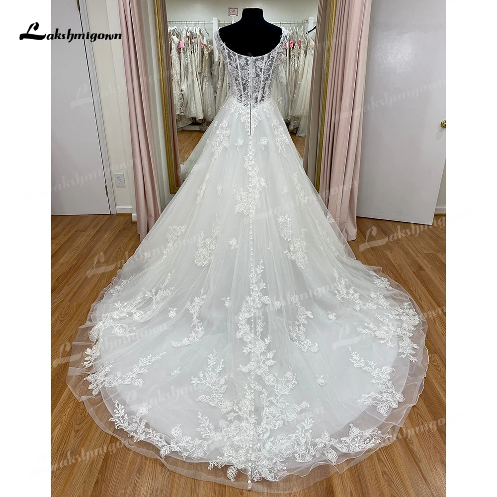 Robe de mariée Boho à encolure dégagée et bouton au dos, appliques en dentelle complète, robe trapèze personnalisée pour les femmes, les patients, quel que soit le balayage