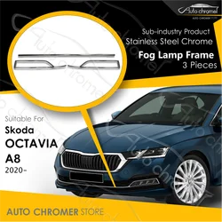 For Skoda Octavia A8 2020 Front Fog Lamp Frame Stainless Steel 3 Pieces Premium Quality External Car Accessories Automotive Part