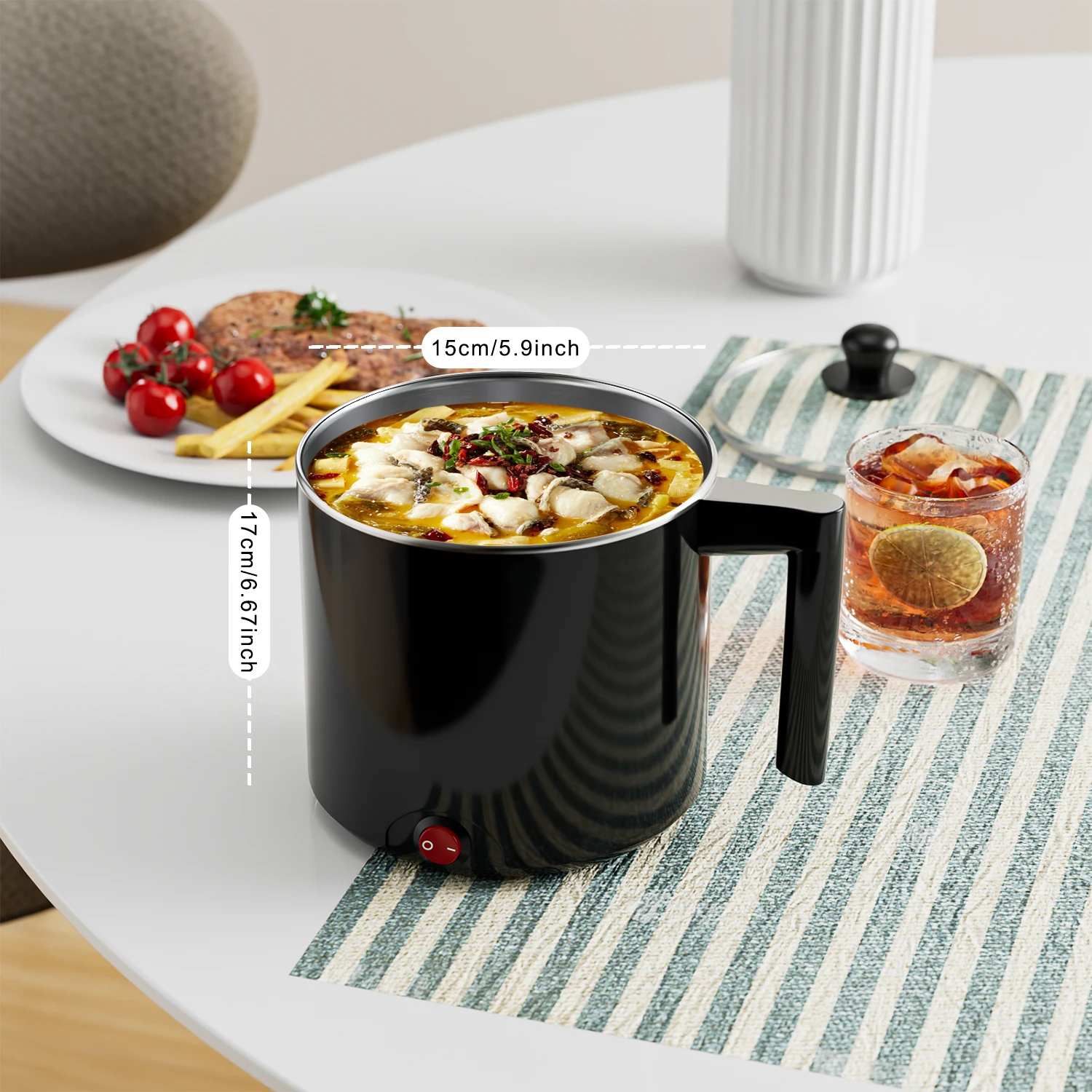 Electric Hot Pot:1.5 L Ramen Cooker, Portable Multi-Functional Pot for Pasta, Noodles, Non-Stick Noodle Cooker for Dorm