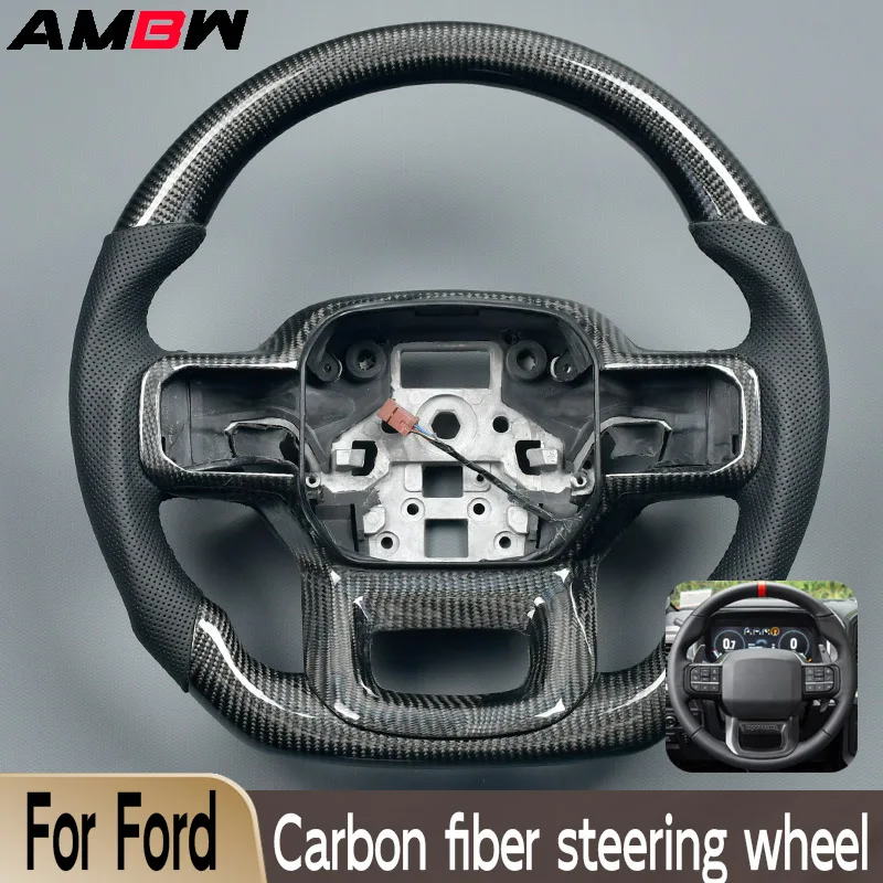 

For Ford Raptor F150 F-150 2015 2016 2018 2019 2020 Customized Carbon Fiber Steering Wheel Perforated Leather Automotive Accesso