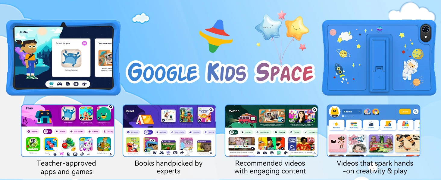 KINGRID K10 Kids Tablet 10'' Android 15 4GB RAM+8GB Expandable 64GB ROM 5G WiFi Widevine L1 5000mAh Kids Tablet PC Tablet Android Parental Control