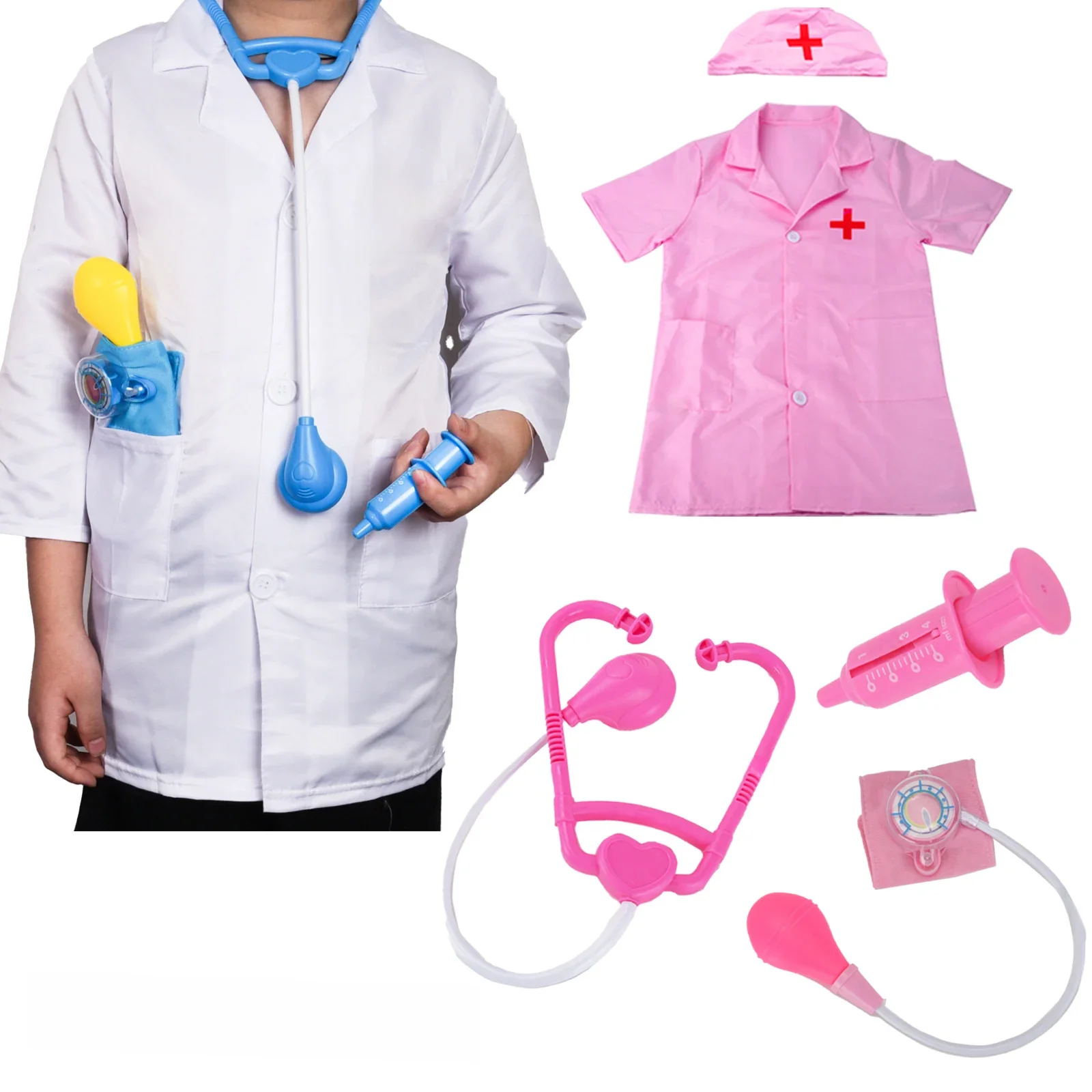Costume de médecin familial pour enfants, stéthoscope à manches courtes/longues, seringue, infirmière, jeu de rôle, Simulation de pression artérielle, jouets Monito