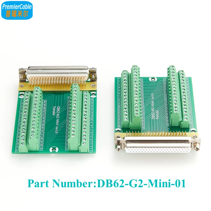 Solderless DB62 Female Breakout Board D-SUB 62 pin Signal Terminal Breakout 3 row Connector PCB DIN Rail Mount for Communication
