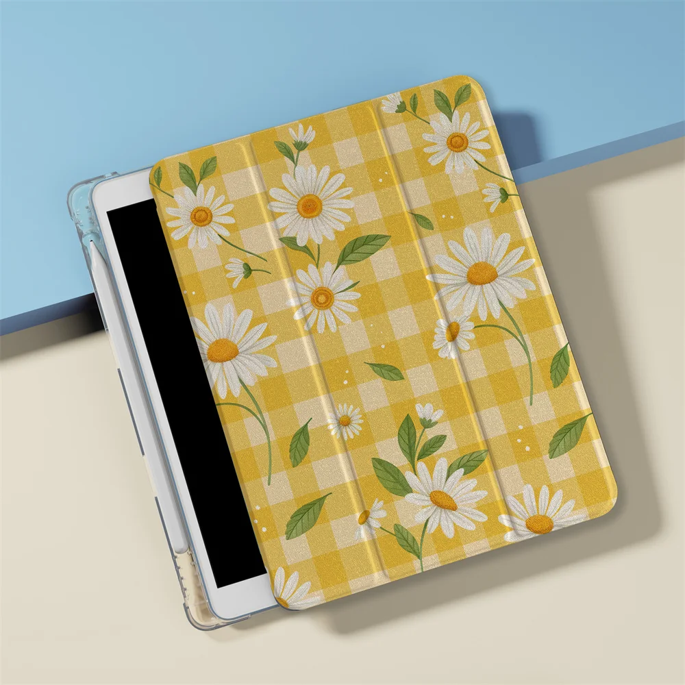 New yellow sunflower small fresh iPad case, suitable for Apple iPad Pro 2024 11 inch and 2025 Air 5/4, 10.9-inch iPad 10, 9.7 in