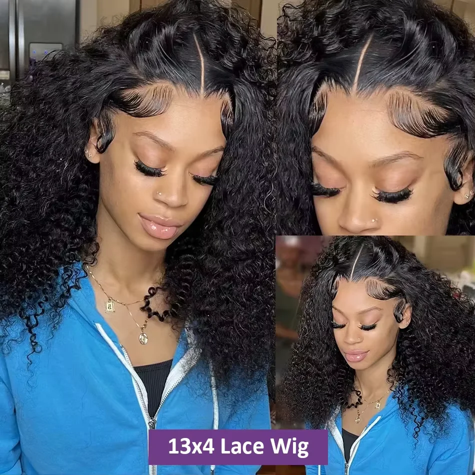 13x4 Lace Front Human Hair Wigs 100% Human Hair Pre Plucked Deep Wave Curly Short Bob Wigs For Women 4x4 Lace Closure Wig 220% image 5