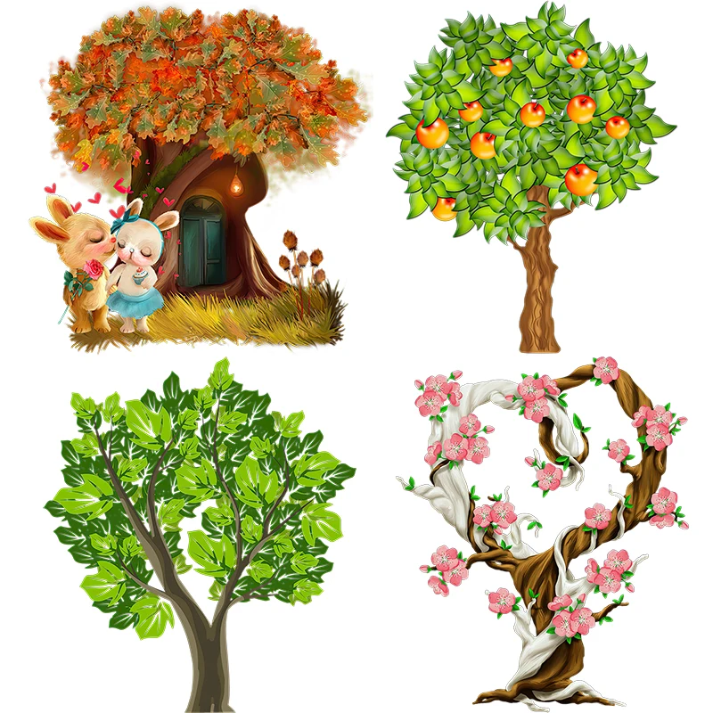 Three Ratels CF565 Leisurely rural style  Cartoon green tree Decal family decoration wall decal toilet Decal