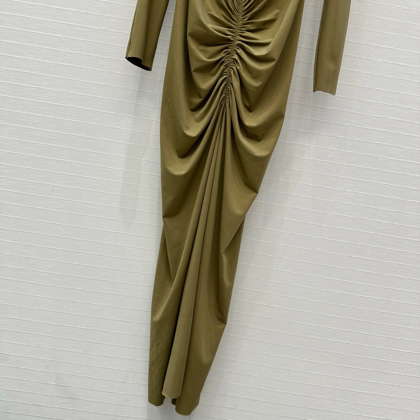 Estranho gato hipster vestido ruched feminino o-pescoço manga cheia magro estiramento robe outono tendência simples clássico pregas longo bodycon