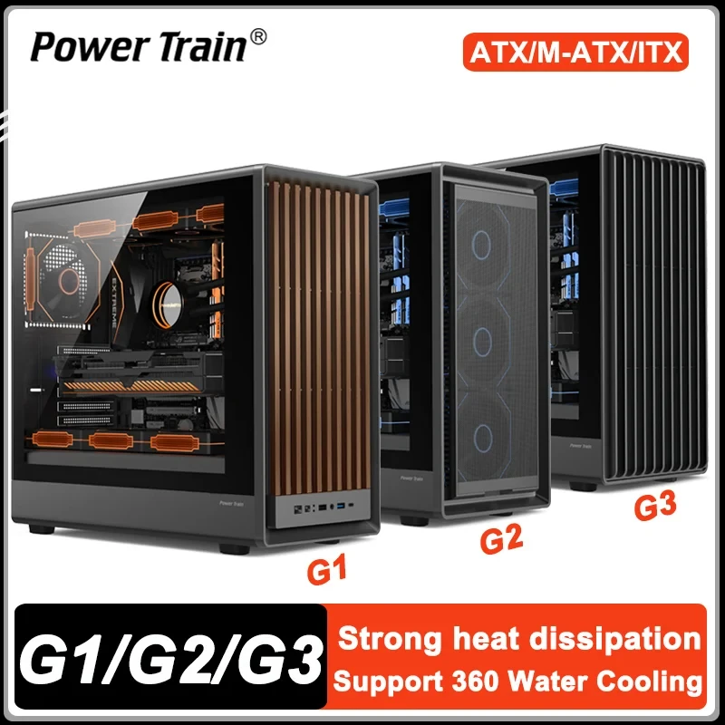 

Power Train G1 G2 G3 Desktop ATX Case Glass Side Transparent Mesh Gaming Computer Case Support 360 Water cooling